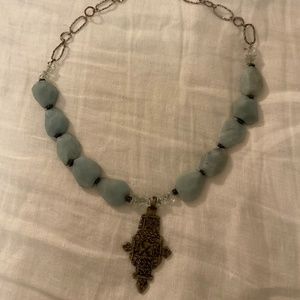 Coptic cross sterling silver polished natural stone necklace vintage